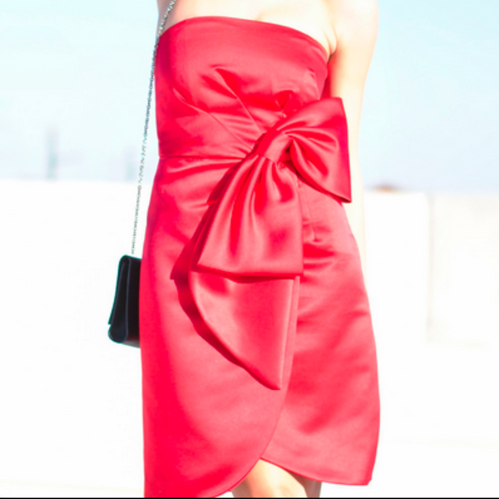 NEW Milly Strapless Bow-Waist Cocktail Red Dress - Picture 2 of 8